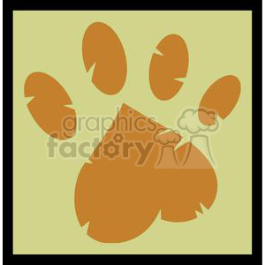 The image is a simplified, stylized representation of animal paw prints. It consists of a large brown mark symbolizing a pad and four smaller oval shapes placed above and to the side to represent toes. The background is a light green color, and the overall style is comical and cartoonish.
