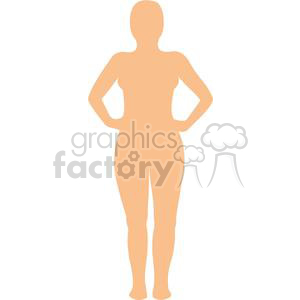 The image is a simple, solid color clipart illustration of a female figure. The figure is depicted standing with hands on hips in a confident pose. The clipart uses minimal detail and shading, making it very stylized and abstract. Since the image is clipart, it is not intended to represent any specific person but rather a generic female form.