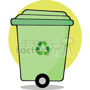 A green recycling bin with a recycling symbol on it, set against a yellow background.