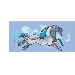 A clipart image of two stylized horses, representing the Gemini zodiac sign with a dynamic and artistic design set against a blue background with swirling patterns.