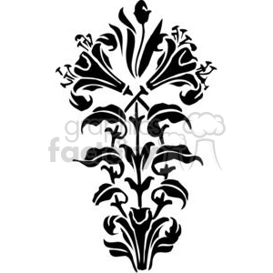 An intricate floral design featuring stylized flowers and vines in a symmetrical arrangement. The design is suitable for vinyl cutting and organic-themed art projects.