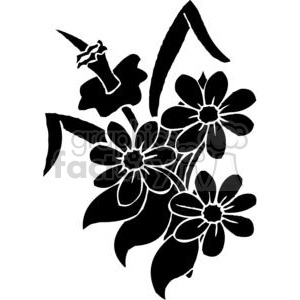 A black and white vinyl-ready clipart image featuring a floral design with flowers and leaves.