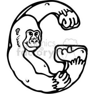 This clipart image features a stylized representation of a gorilla incorporated into the shape of the capital letter G. The gorilla's head, arms, and part of its torso are visible, with its arms following the curves of the letter to emphasize the shape of the G.