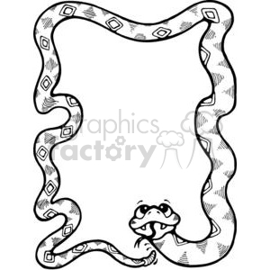 A black and white clipart image features a cute, cartoonish snake winding around the edges of a rectangular frame. The snake has diamond patterns along its body and a friendly expression.