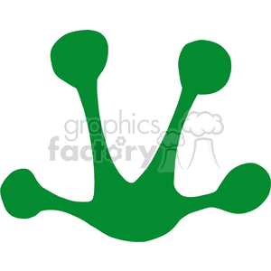 The image shows a simple green clipart of a frog's footprint. The footprint has four toes, with two larger digits at the top and two smaller ones at the bottom, all connected to a central pad.