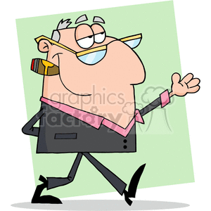 Cartoon-Happy-Businessman-Shows-green-background