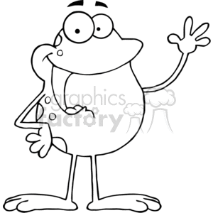 Funny Cartoon Frog in Black and White