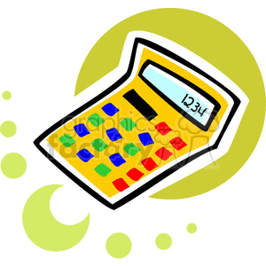 A whimsical clipart image of a solar-powered calculator with colorful buttons and a display showing numbers, symbolizing education and mathematical operations.