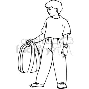 Black and white outline of a boy holding his backpack