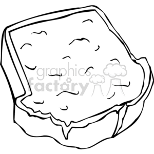 A black and white clipart image of a slice of bread with spread, such as peanut butter or jam, on top.