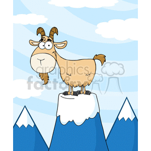 Cartoon Mountain Goat on Snowy Peak