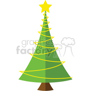 Clipart image of a stylized Christmas tree with a yellow star on top and a yellow garland.