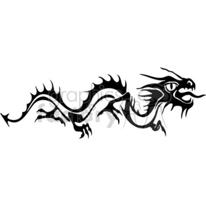 The image is a black and white, stylized depiction of a Chinese dragon. It has the typical features of a Chinese dragon with a long, serpentine body, scales, sharp claws, and a fierce-looking dragon head with horns and whiskers. The design is bold and simplified, making it suitable for vinyl cutting or use as a tattoo template.