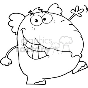   This clipart image features a comical and happy elephant that appears to be dancing. The elephant has an exaggerated smile, wide eyes, and its trunk and tail are positioned to suggest movement and rhythm. It