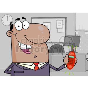   This clipart image features a comical representation of a man in an office environment. He