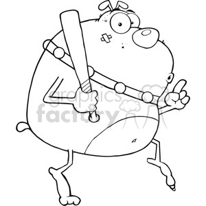 The image depicts a comical and exaggerated drawing of a character that seems to be sneaky or up to no good. The character has a large, rounded body with a prominent belly, stick-like limbs, and a mischievous facial expression. It holds a baseball bat over its shoulder with one hand, suggesting a readiness for action or troublemaking. The character also has a bandage on its head and plasters on its cheek, implying it might have been involved in some rough activities. The style is cartoonish and is likely meant to be humorous rather than serious.