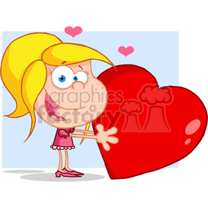   The clipart image depicts a comical illustration of a little girl with big blue eyes and blonde hair, wearing a pink dress and pink shoes. She