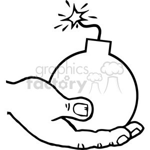 A clipart image of a hand holding a round bomb with a lit fuse.