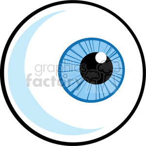   The image is a simple and stylized illustration of a human eye. It consists of a black, thick outline forming the overall shape of the eye, with a white sclera, a blue iris with radial lines, and a large black pupil in the center. There