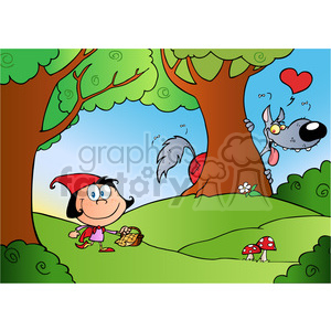 Royalty Free Rf Copyright Safe Bad Wolf Watching Little Red Riding Hood From Behind A Tree In A Forest Clipart Graphics Factory