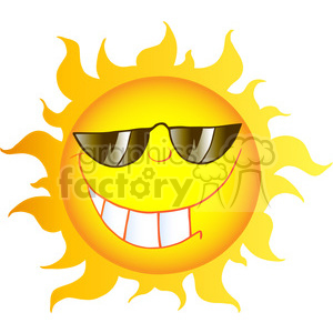 12899 RF Clipart Illustration Smiling Sun Cartoon Character With Sunglasses