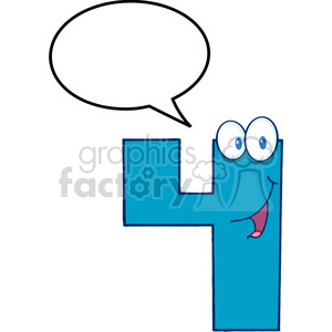 A playful blue number four character with a happy face and a speech bubble.