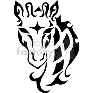 The image is a black and white graphic outline of a stylized giraffe. The design is abstract with tribal or tattoo-like qualities, featuring flowing lines and shapes that form the silhouette and details of the giraffe's face and neck.
