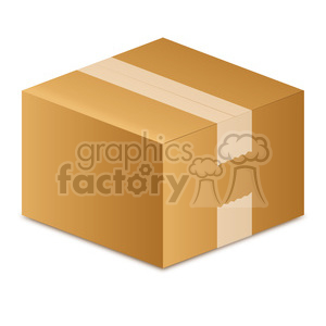 This clipart image features a closed, brown cardboard box with tape sealing the top. The box is depicted in a 3D-like style with visible shadows, giving it a realistic appearance.