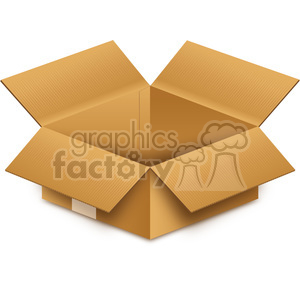 Clipart image of an open cardboard box with flaps spread out.