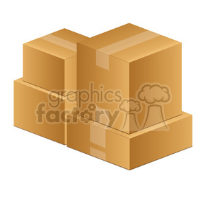 A clipart image featuring four stacked cardboard boxes. The boxes are brown with visible tape used for sealing.