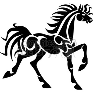 Silhouette of a prancing horse in tribal art style.