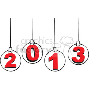 Clipart image of four hanging ornaments displaying the numbers 2013 in red, representing a New Year's celebration theme.