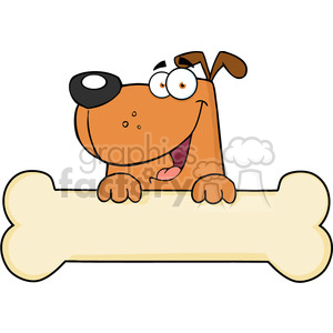   The clipart image shows a comical cartoon dog with a large, exaggerated bone. The dog appears happy and playful, with a wide smile, tongue sticking out, and eyes looking in different directions for a humorous effect. The dog