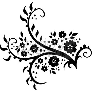 Black and white floral swirl clipart depicting intricate flower and vine patterns.