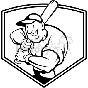 black and white baseball player batting front shield half