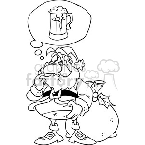 black and white santa claus dreaming with a beer