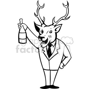 black and white deer holding wine bottle