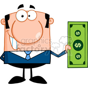 5567 Royalty Free Clip Art Smiling Business Man Holding A Dollar Bill