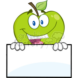 5780 Royalty Free Clip Art Smiling Green Apple Hiding Behind A Sign