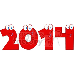   5661 Royalty Free Clip Art 2014 New Year Red Numbers Cartoon Characters 