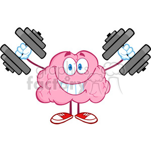 5835 Royalty Free Clip Art Smiling Brain Cartoon Character Training With Dumbbells