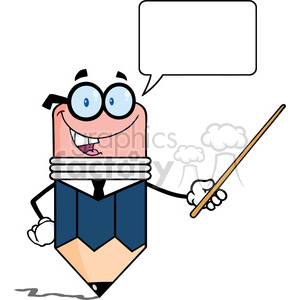   5890 Royalty Free Clip Art Business Pencil Cartoon Character Holding A Pointer 