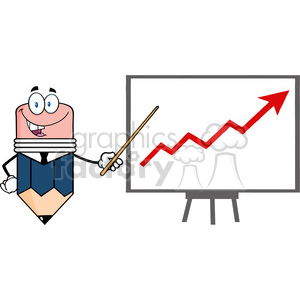   5892 Royalty Free Clip Art Business Pencil Cartoon Character With Pointer Presenting A Progressive Arrow 