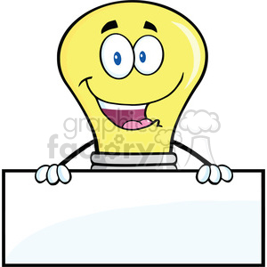 6031 Royalty Free Clip Art Smiling Light Buble Cartoon Character Over Blank Sign