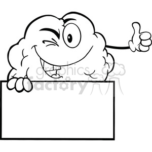   5979 Royalty Free Clip Art Winking Brain Character Holding A Thumb Up Over Sign 