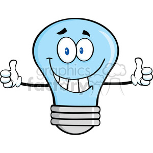 6146 Royalty Free Clip Art Smiling Blue Light Bulb Cartoon Character Giving A Double Thumbs Up
