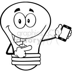 6162 Royalty Free Clip Art Light Bulb Character Holding A Mobile Phone