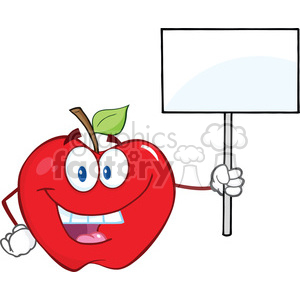 6518 Royalty Free Clip Art Happy Apple Cartoon Character Holding Up A Blank Sign