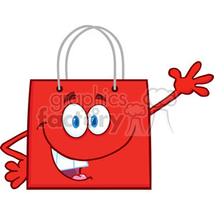   6723 Royalty Free Clip Art Smiling Red Shopping Bag Cartoon Mascot Character Waving For Greeting 