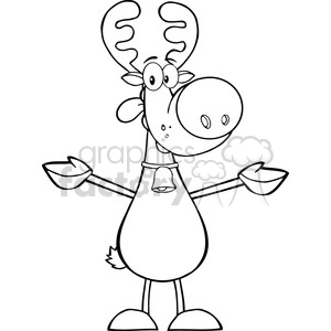6661 Royalty Free Clip Art Black And White Happy Reindeer With Open Arms For Hugging